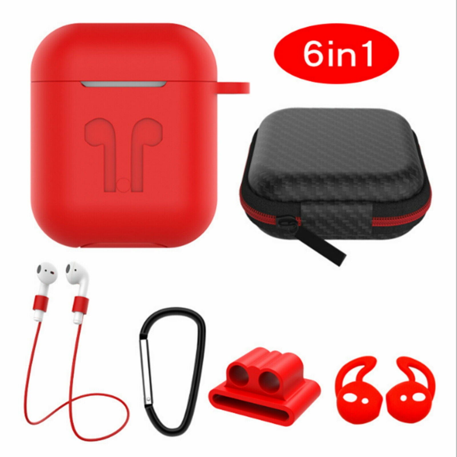 6 in 1 Silicone Case with Ear Hook Grips Straps Clips Tips Grips for AirPods 1 2 (1st 2nd Gen.) 6 in 1 Silicone Case with Ear Hook Grips Straps Clips Tips Grips for AirPods 1 2 (1st 2nd Gen.)